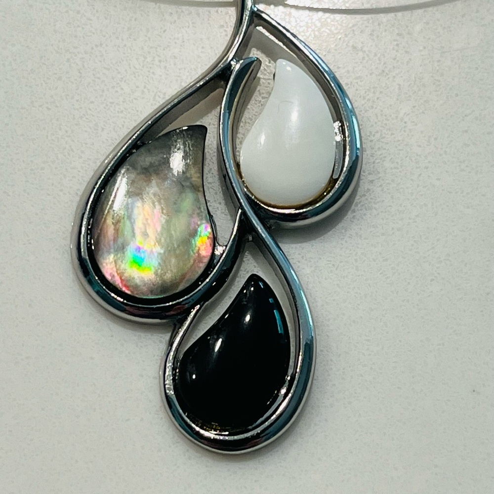 Lia Sophia Tear Drop Two Toned Silver and Black Abalone Mother of Pearl and Onyx